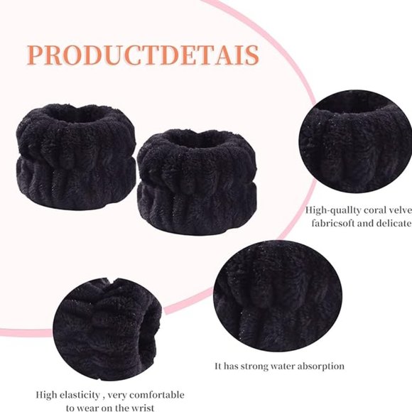 BOGOWomen's Face Washing Wristbands Wrist Towels for Washing Face 1 set(2 bands) - Picture 14 of 16